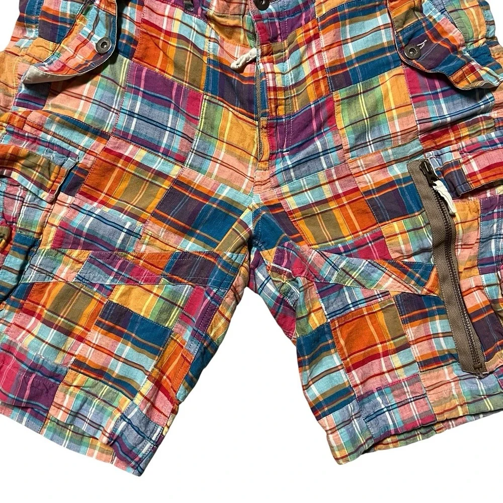 Polo Ralph Lauren Madras Patchwork Cargo Shorts Mens 34 Plaid Y2K 9